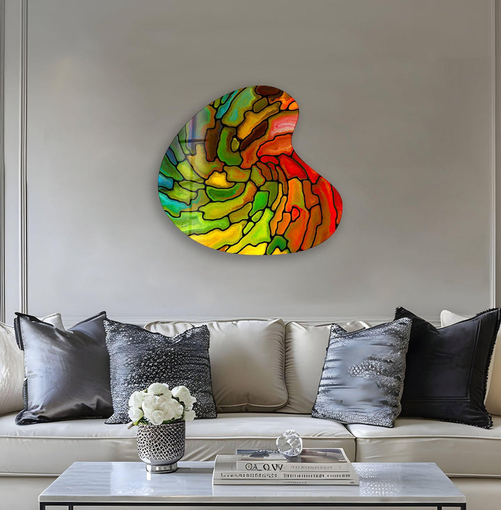 Stylish Red Stained Irregular Glass Wall Art, glass art painting, glass art for the Wall

