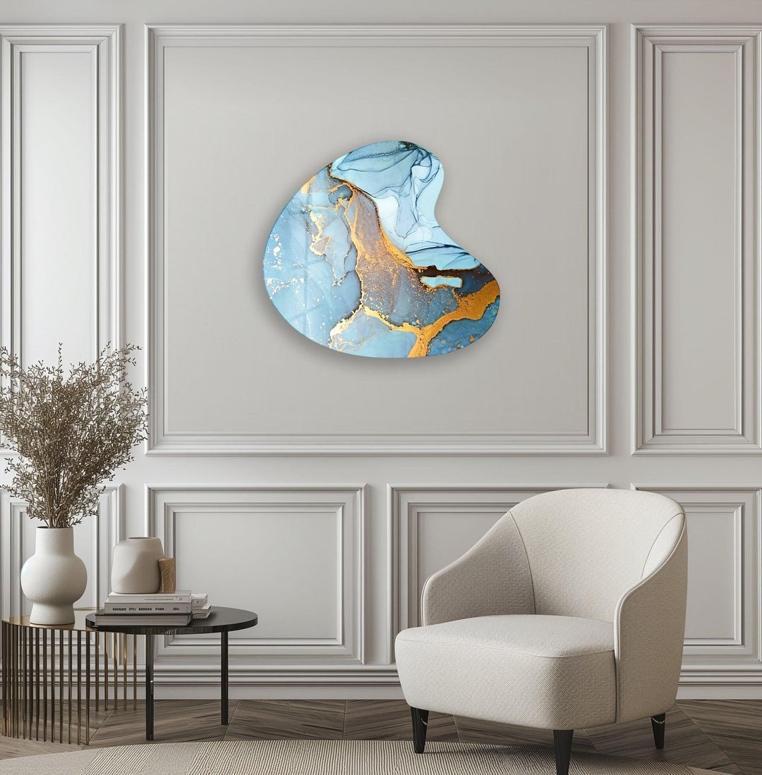 Blue Alcohol Ink Style Irregular Glass Wall Art, glass image printing, glass prints from photos
