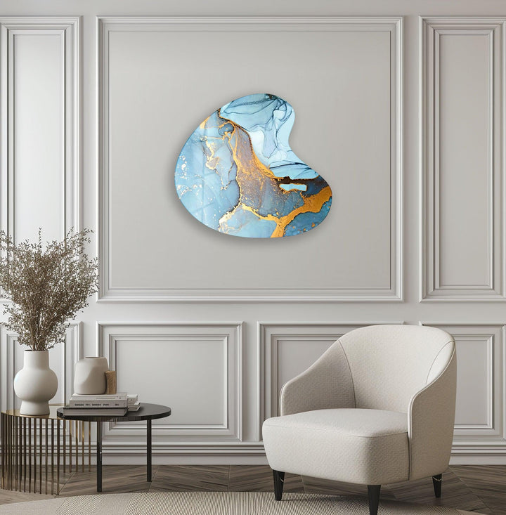 Blue Alcohol Ink Style Irregular Glass Wall Art, glass image printing, glass prints from photos
