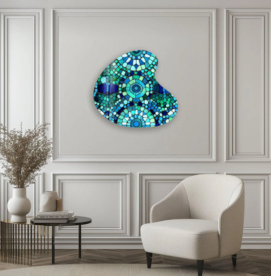 Green Mosaic Style Irregular Glass Wall Art, print picture on glass, Tempered Glass Wall Art

