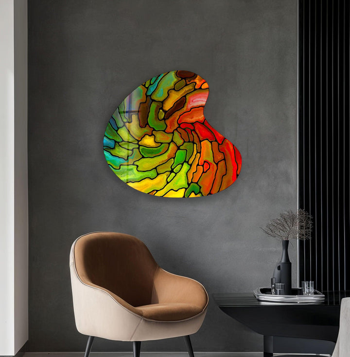 Stylish Red Stained Irregular Glass Wall Art, glass photo prints, glass picture prints
