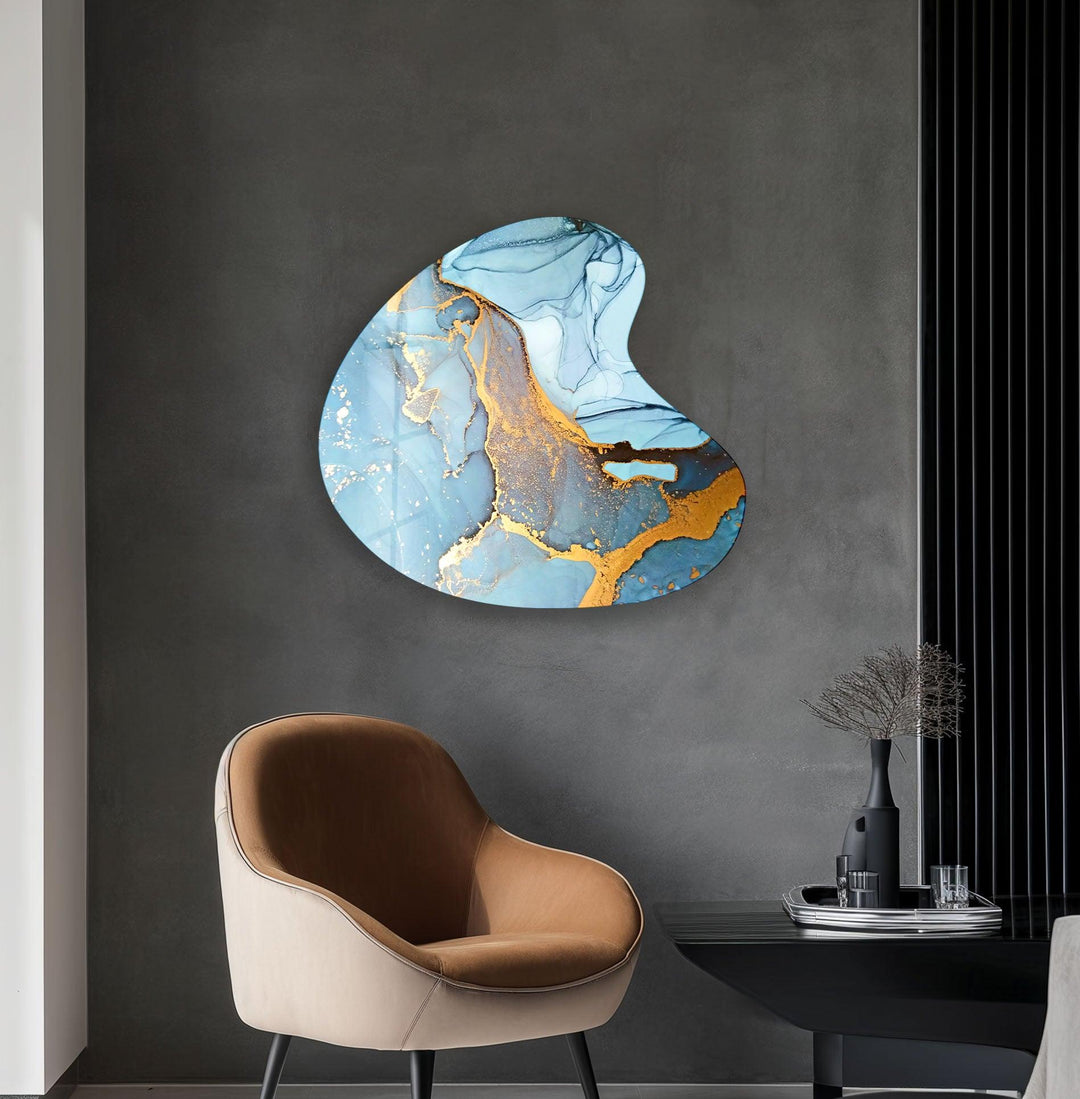Blue Alcohol Ink Style Irregular Glass Wall Art, glass photo prints, glass picture prints
