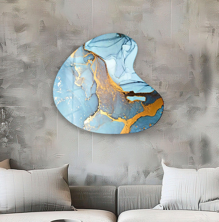 Blue Alcohol Ink Style Irregular Glass Wall Art, Glass Printing Wall Art, Print photos on glass
