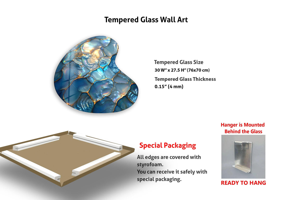 Blue Abstract Style Irregular Glass Wall Art, glass pictures for Wall, glass prints wall art
