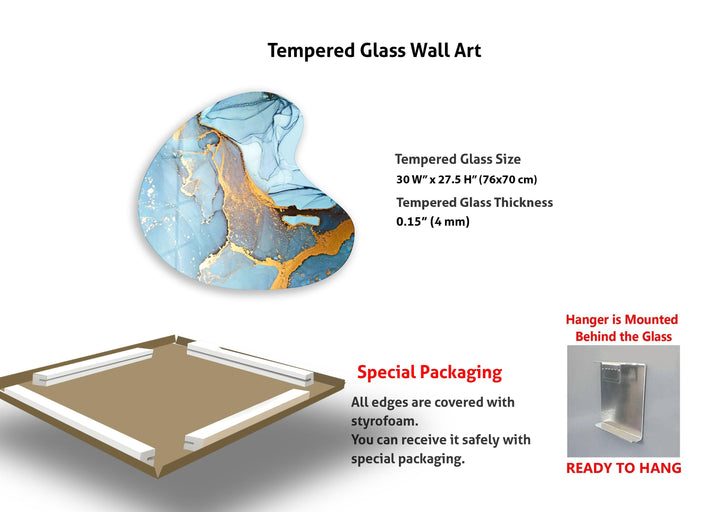 Blue Alcohol Ink Style Irregular Glass Wall Art, glass pictures for Wall, glass prints wall art
