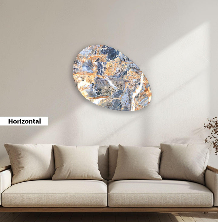 Blue Marble Pattern Oval Glass Wall Art, photo print on glass, prints on glass wall art
