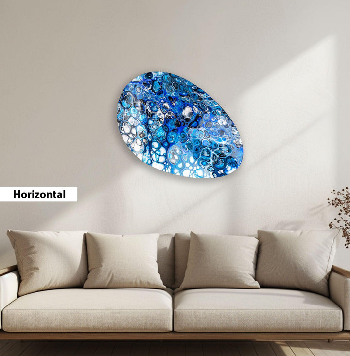 Abstract Watercolor Blue Oval Glass Wall Art, glass art painting, glass art for the Wall
