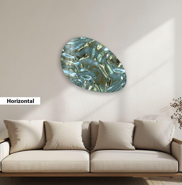 Modern Green Abstract Oval Glass Wall Art, glass pictures for Wall, glass prints wall art
