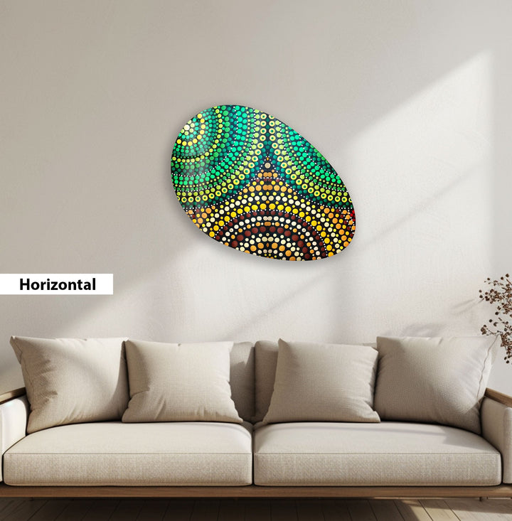 Green Marble Pattern Oval Glass Wall Art, glass art painting, glass art for the Wall
