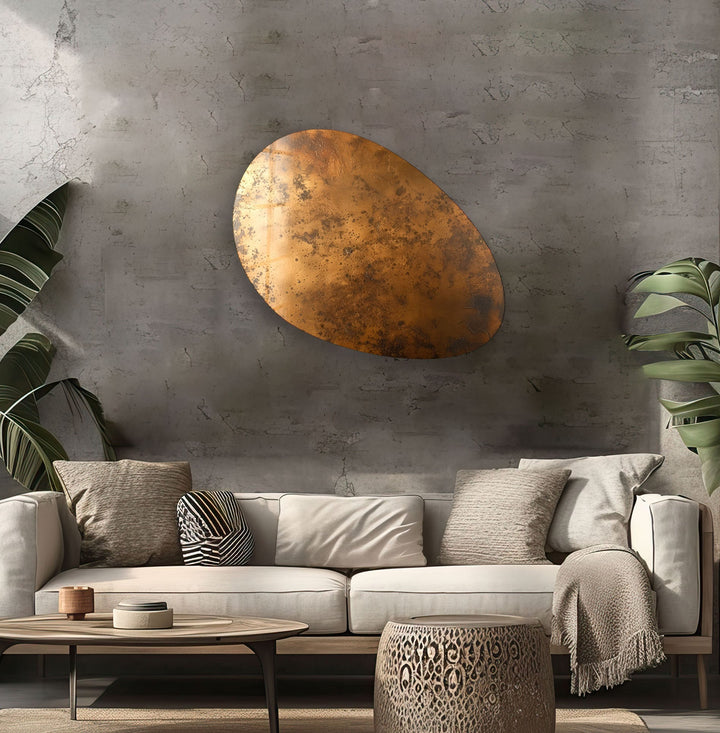 Abstract Copper Color Oval Glass Wall Art, glass photo prints, glass picture prints
