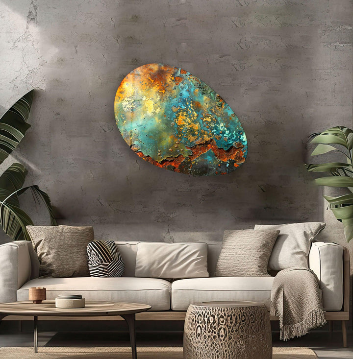 Green Abstract Pattern Oval Glass Wall Art, glass photo prints, glass picture prints

