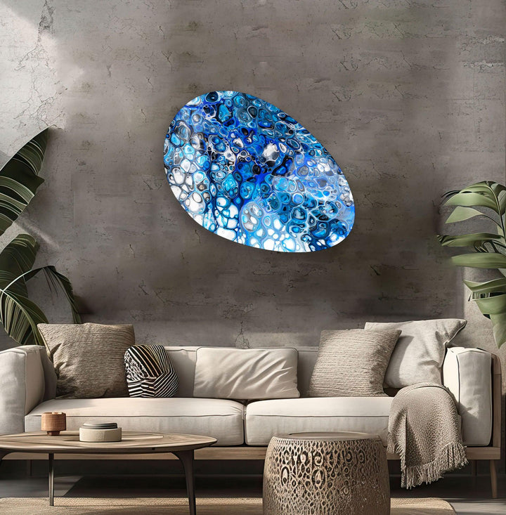 Abstract Watercolor Blue Oval Glass Wall Art, glass photo prints, glass picture prints
