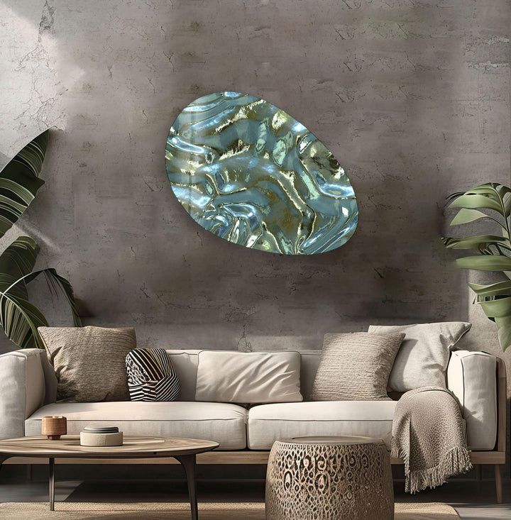 Modern Green Abstract Oval Glass Wall Art, custom glass photo prints, large glass prints
