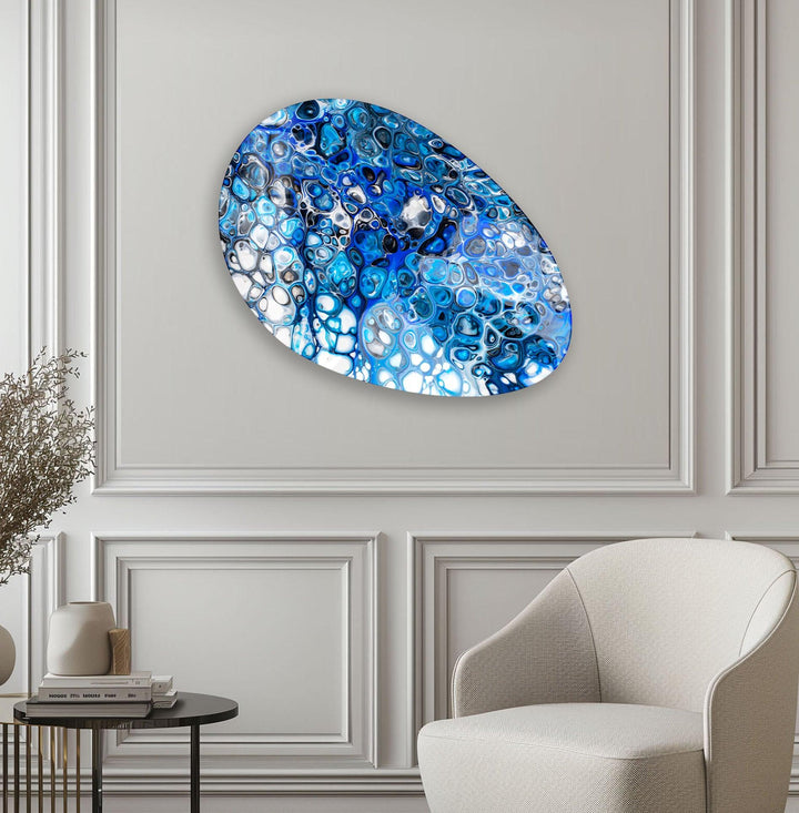 Abstract Watercolor Blue Oval Glass Wall Art, Glass Printing Wall Art, Print photos on glass
