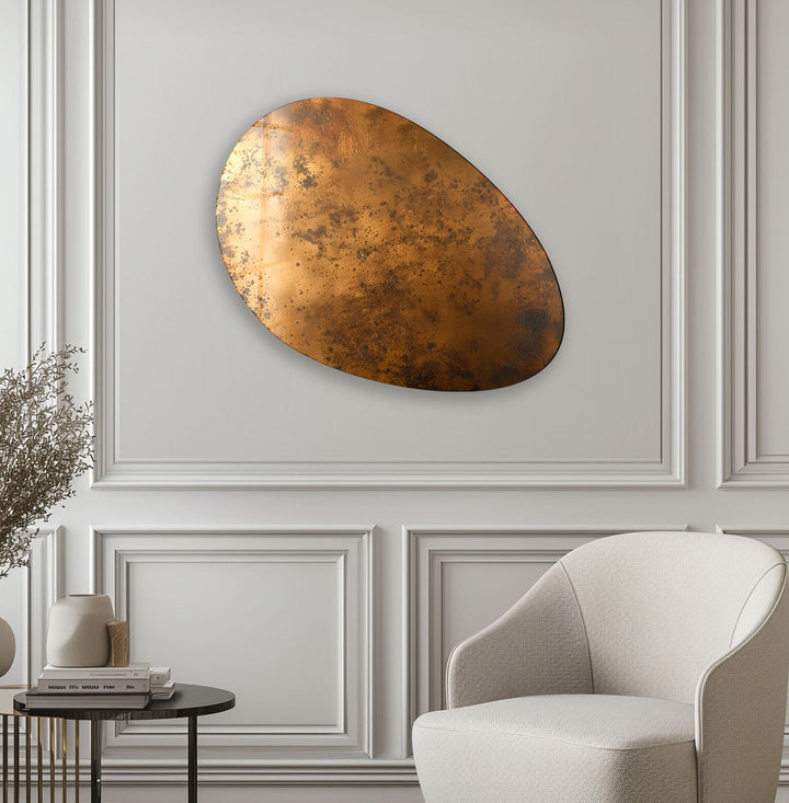 Abstract Copper Color Oval Glass Wall Art, Glass Printing Wall Art, Print photos on glass

