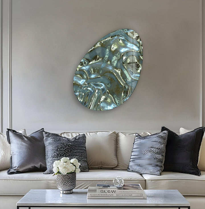 Modern Green Abstract Oval Glass Wall Art, custom glass pictures, glass art prints
