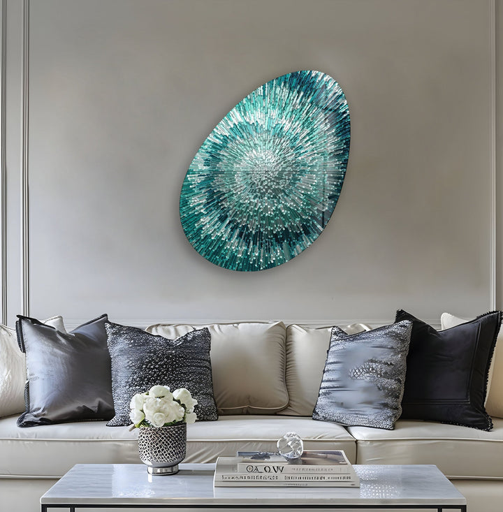 Turquoise Helix Abstract Oval Glass Wall Art, glass photo prints, glass picture prints
