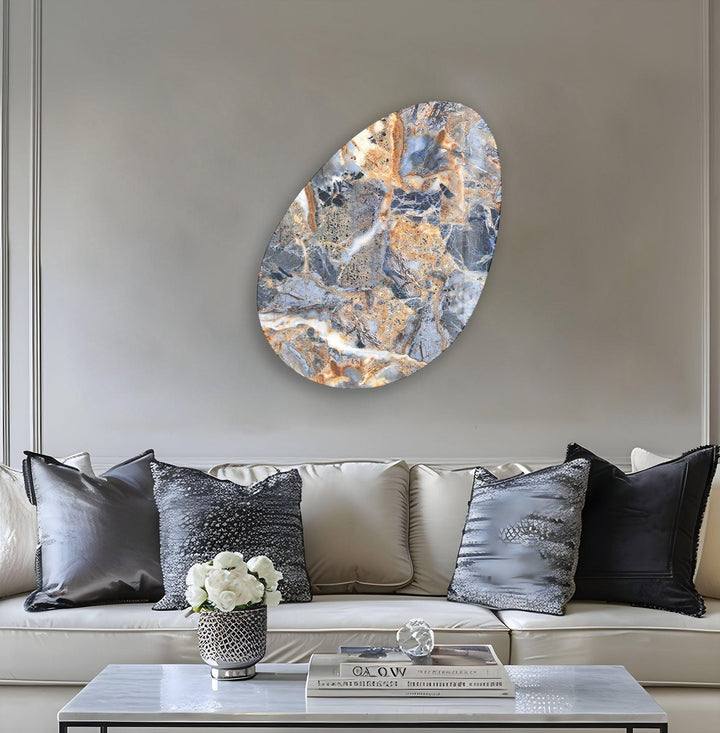 Blue Marble Pattern Oval Glass Wall Art, glass pictures for Wall, glass prints wall art
