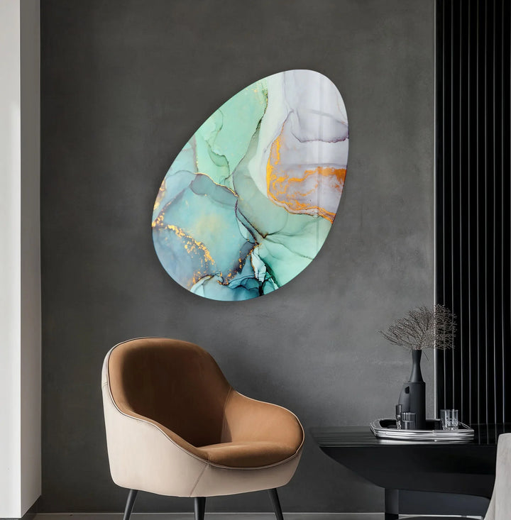 Turquoise Alcohol Ink Oval Glass Wall Art, Glass Printing Wall Art, Print photos on glass
