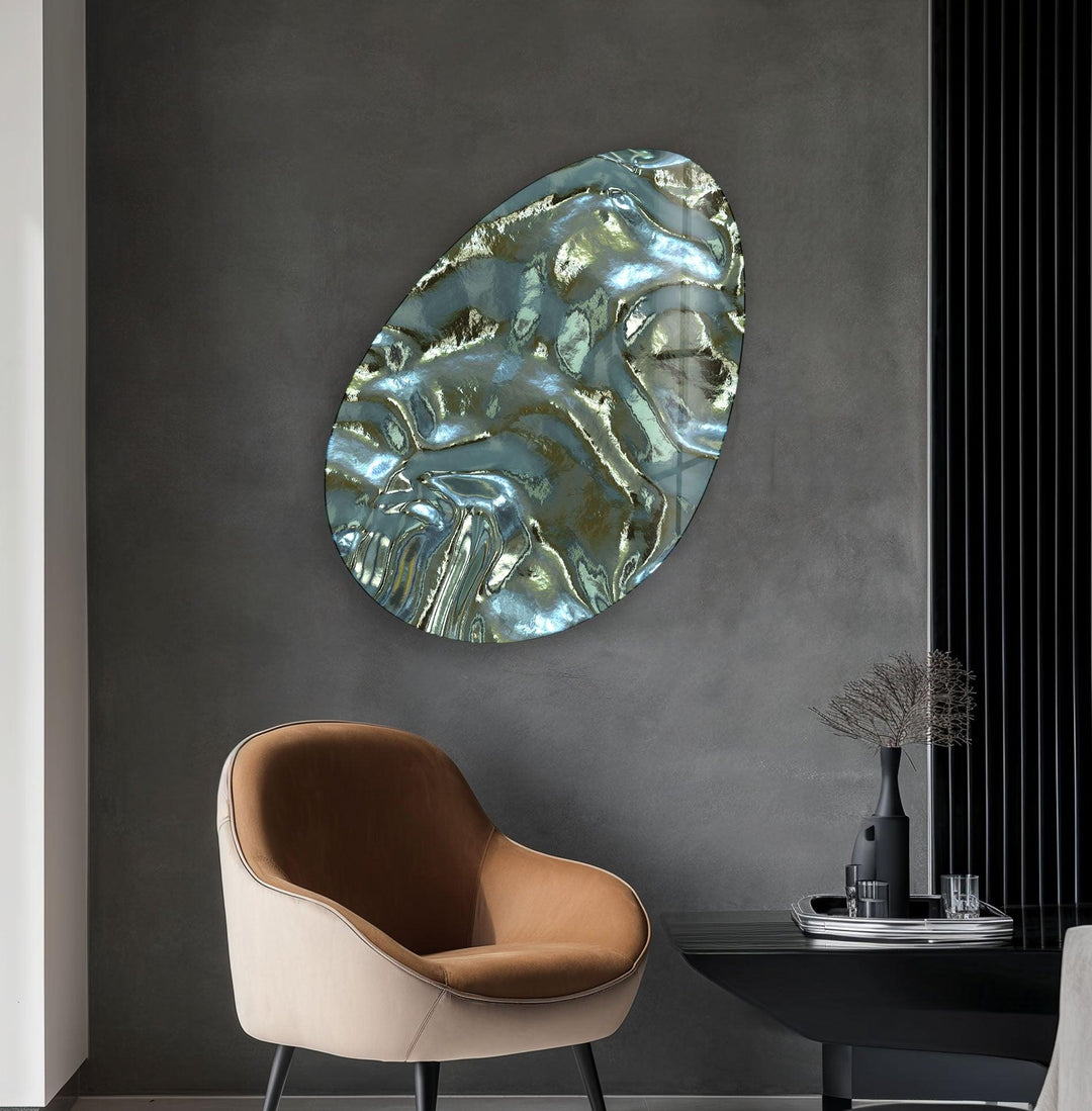 Modern Green Abstract Oval Glass Wall Art, photo print on glass, prints on glass wall art

