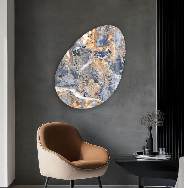 Blue Marble Pattern Oval Glass Wall Art, custom glass pictures, glass art prints

