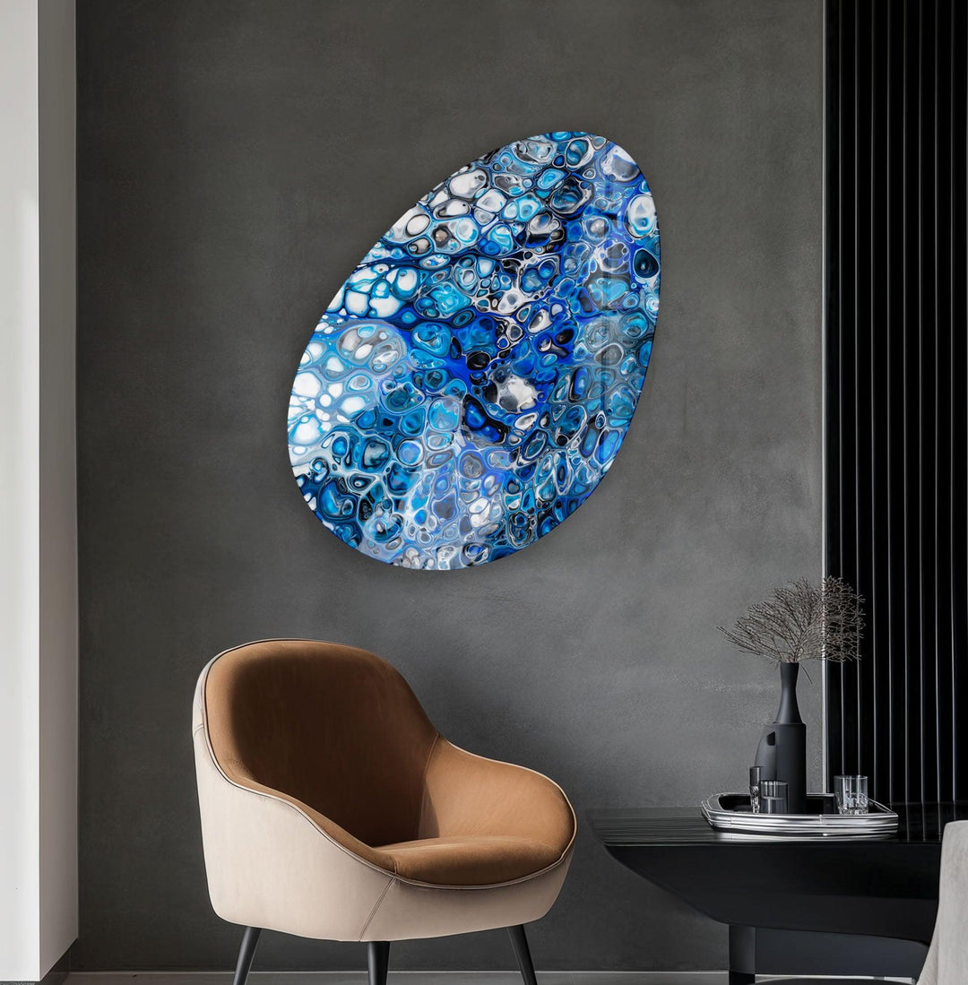 Abstract Watercolor Blue Oval Glass Wall Art, glass image printing, glass prints from photos
