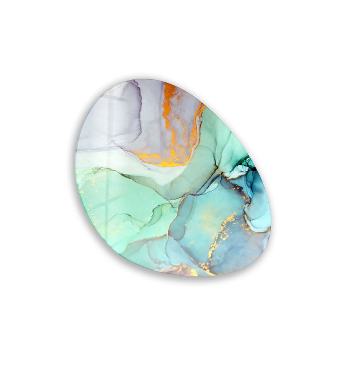 Turquoise Alcohol Ink Oval Glass Wall Art, custom glass photo prints, large glass prints
