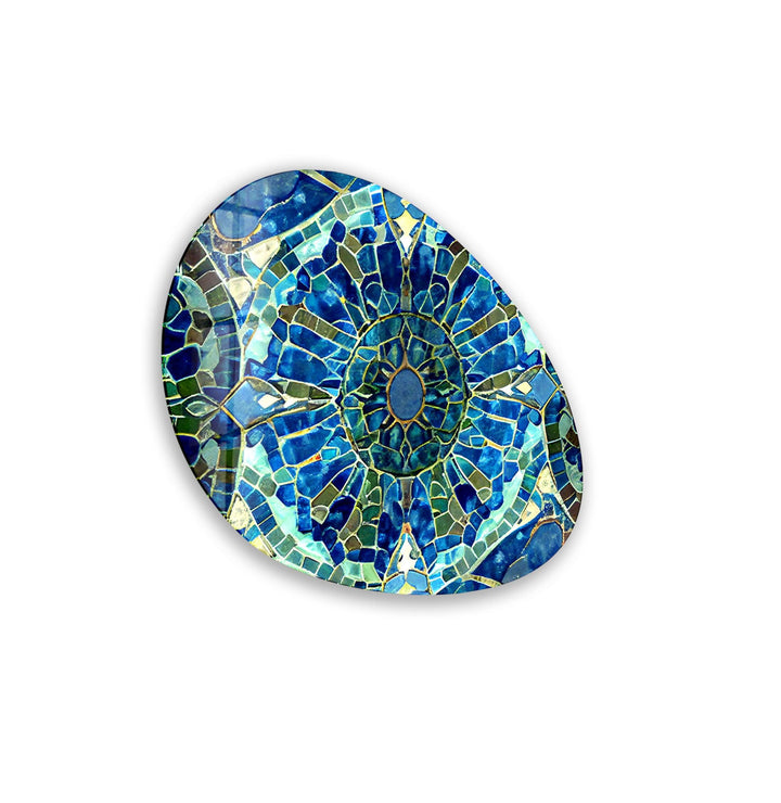 Mosaic Pattern Blue Oval Glass Wall Art, glass image printing, glass prints from photos
