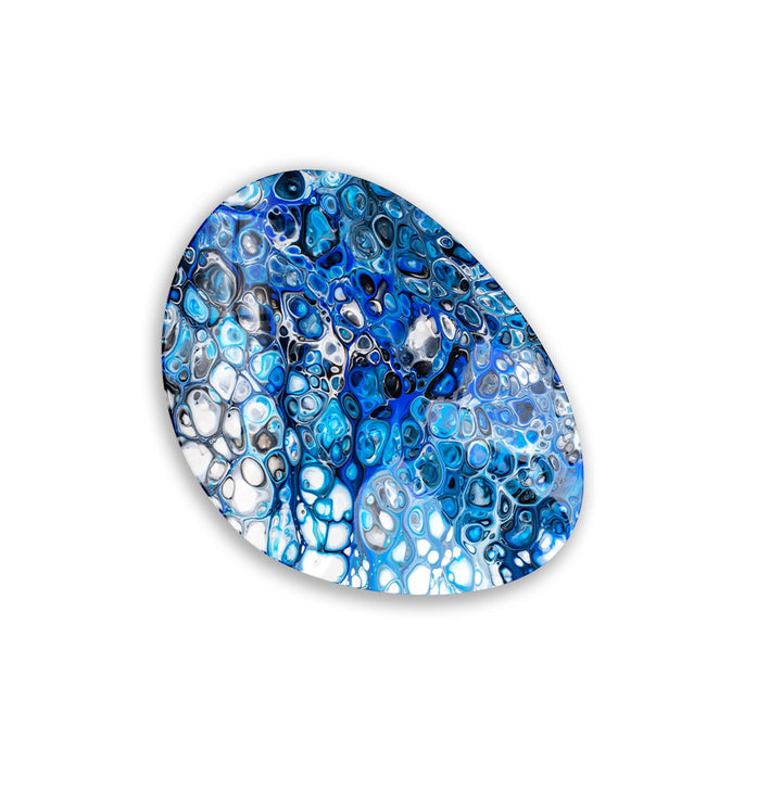Abstract Watercolor Blue Oval Glass Wall Art, glass pictures for Wall, glass prints wall art
