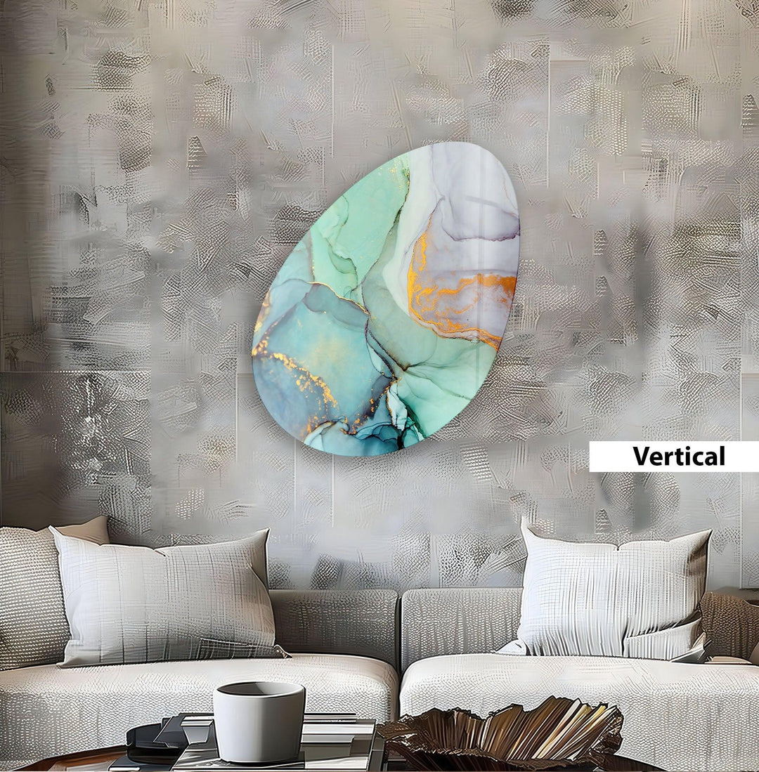 Turquoise Alcohol Ink Oval Glass Wall Art, glass image printing, glass prints from photos
