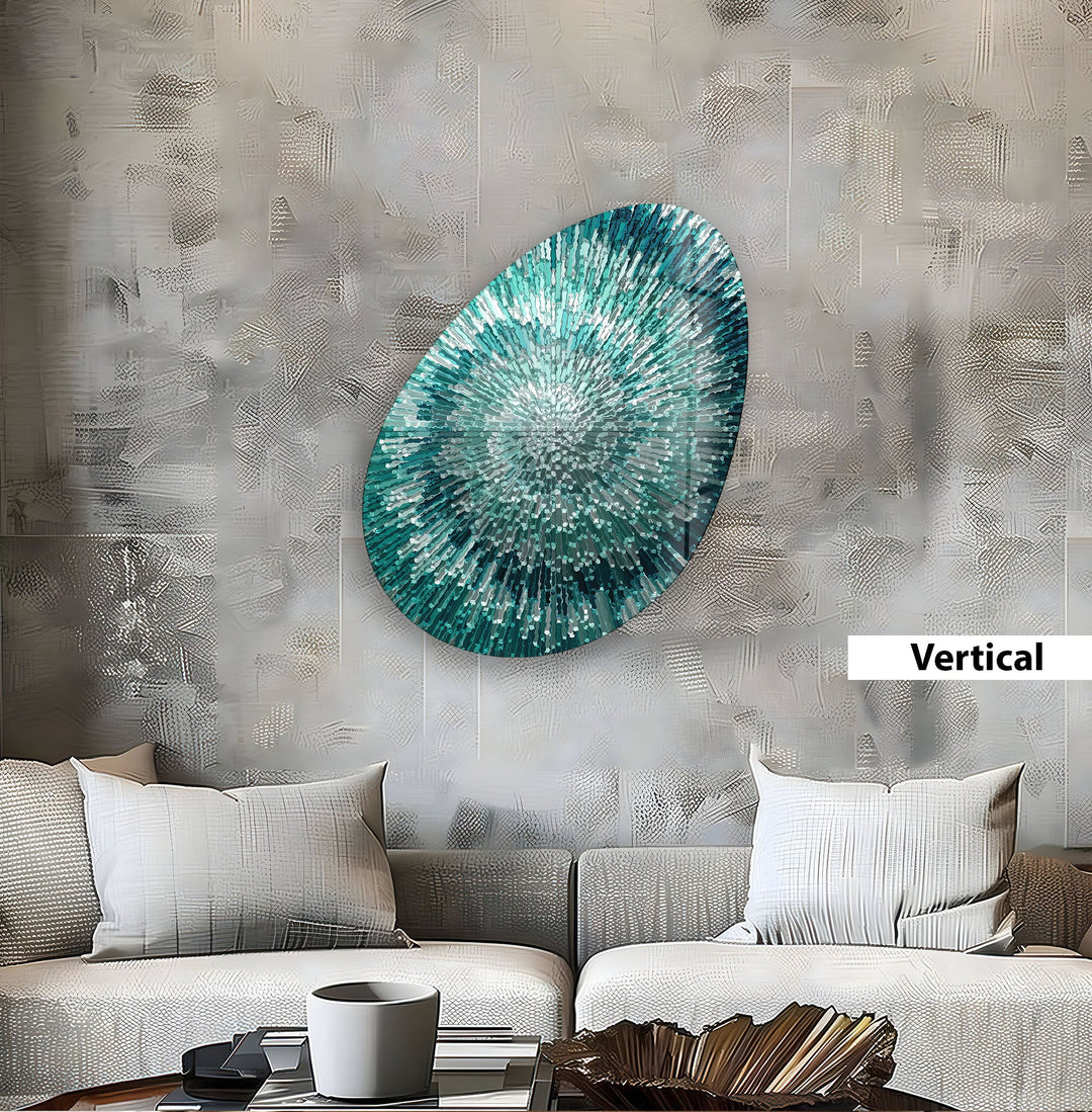 Turquoise Helix Abstract Oval Glass Wall Art, glass art painting, glass art for the Wall
