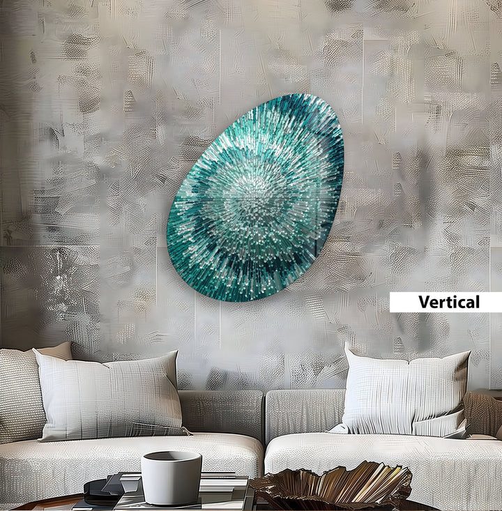Turquoise Helix Abstract Oval Glass Wall Art, glass art painting, glass art for the Wall
