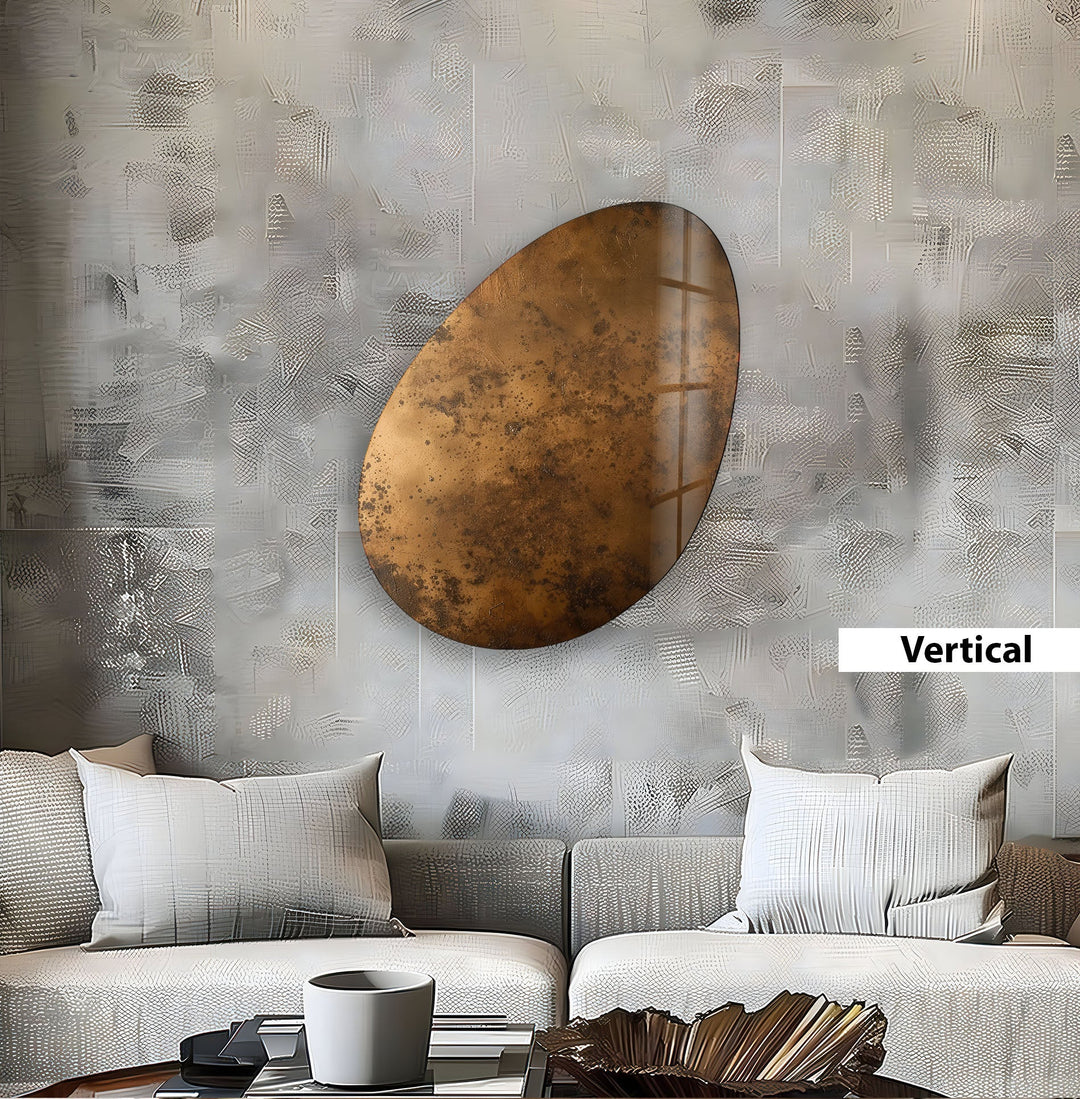 Abstract Copper Color Oval Glass Wall Art, glass art painting, glass art for the Wall
