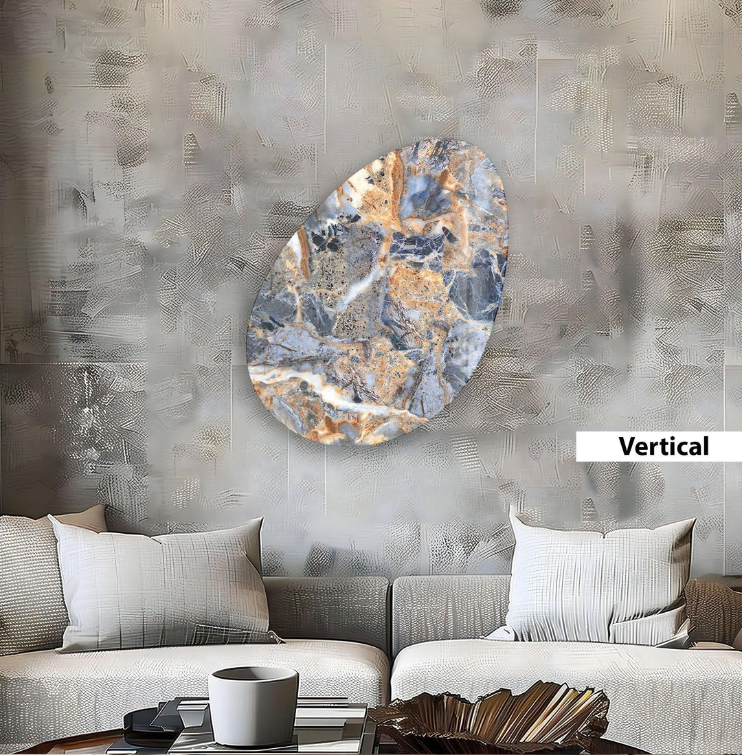 Blue Marble Pattern Oval Glass Wall Art, large glass photo prints, glass wall photos
