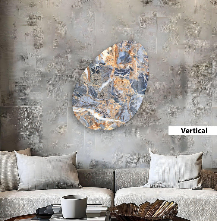 Blue Marble Pattern Oval Glass Wall Art, large glass photo prints, glass wall photos
