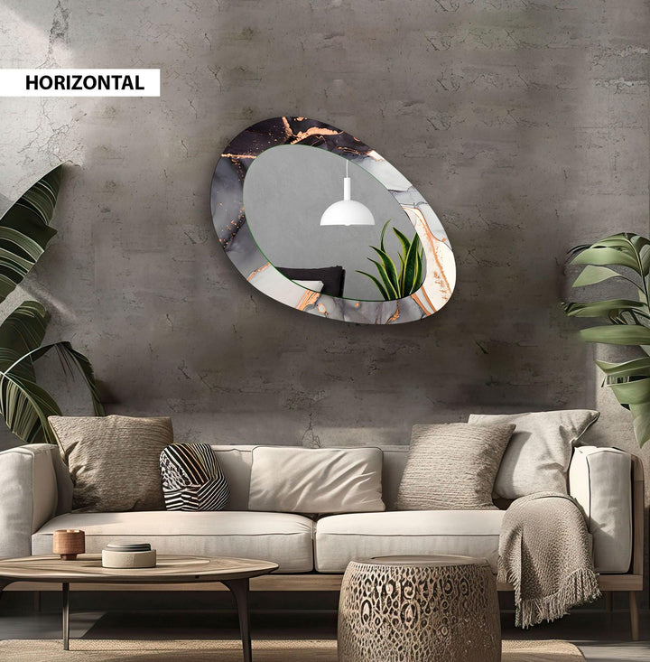 Mirror wall art with abstract shapes and reflective surfaces for a modern artistic vibe
