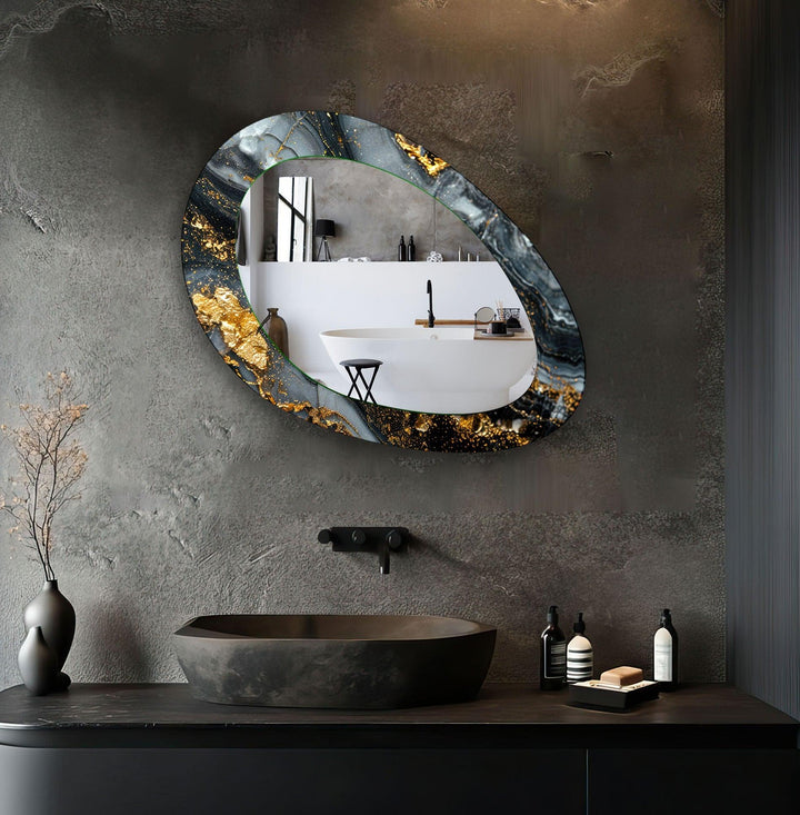 Decorative wall mirror blending artistic patterns with modern functionality for a unique look
