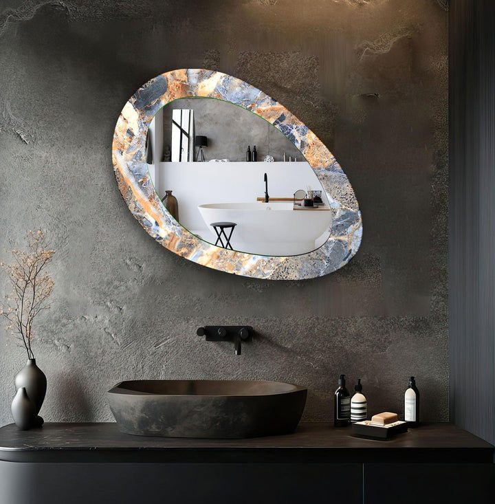 Mirror wall decor combining bold shapes and reflective surfaces to create a striking focal point
