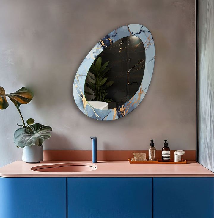 Mirror wall decor combining bold shapes and reflective surfaces to create a striking focal point

