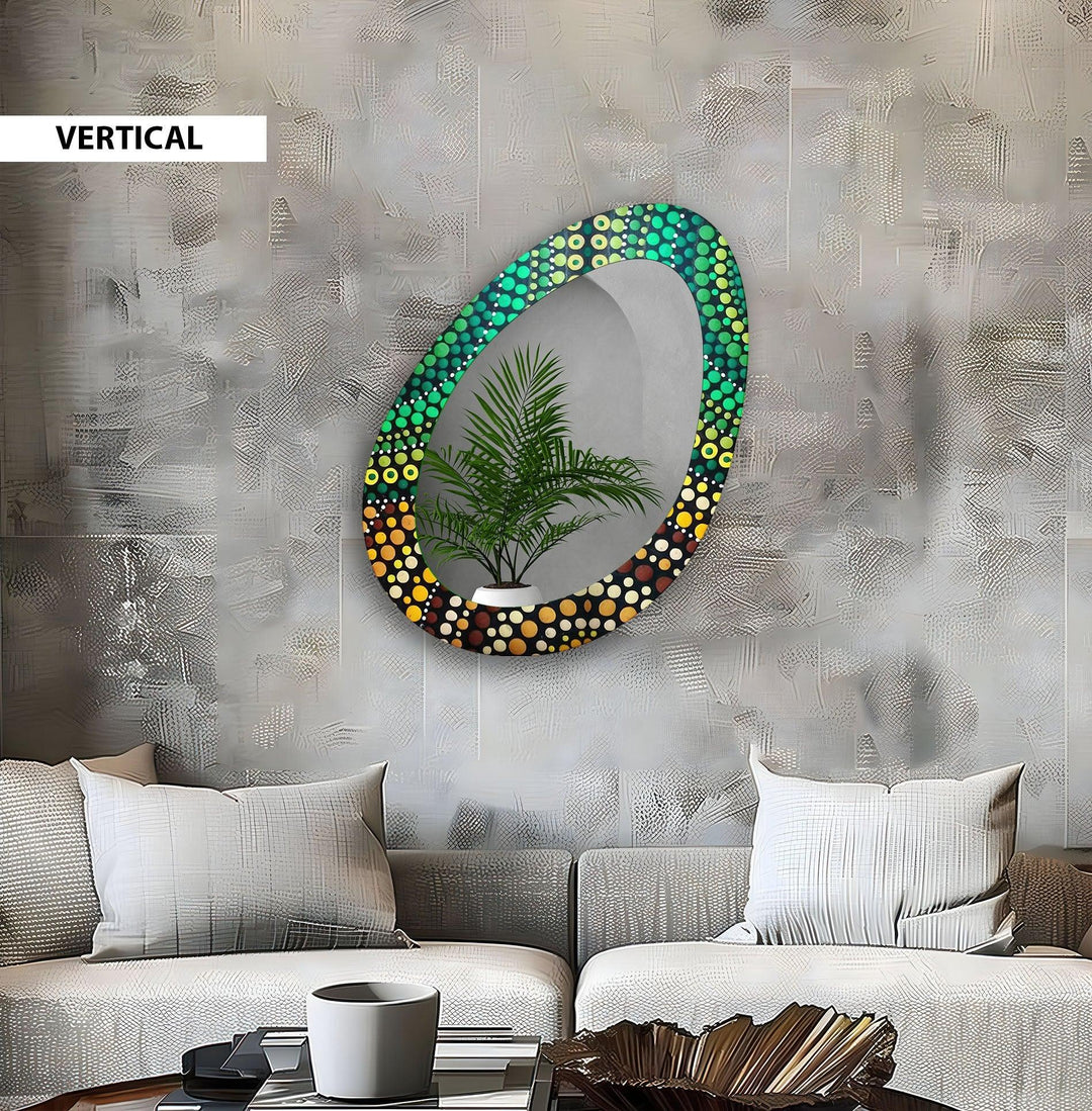 Mirror wall art with abstract shapes and reflective surfaces for a modern artistic vibe
