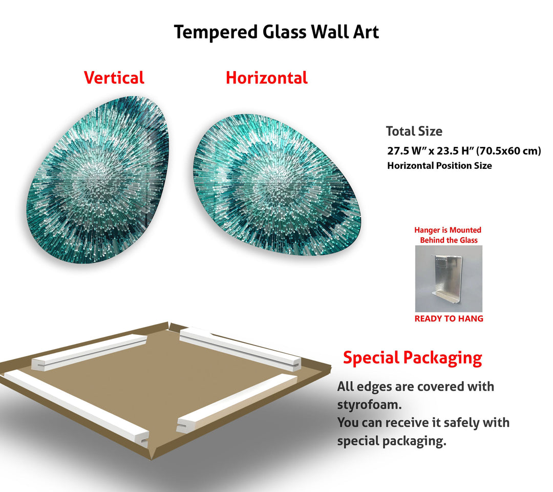Turquoise Helix Abstract Oval Glass Wall Art, glass pictures for Wall, glass prints wall art
