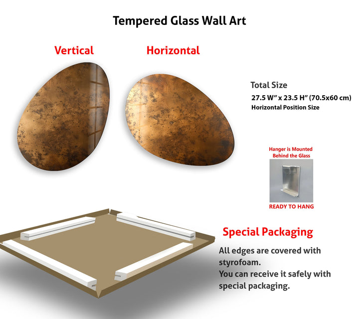 Abstract Copper Color Oval Glass Wall Art, custom glass pictures, glass art prints
