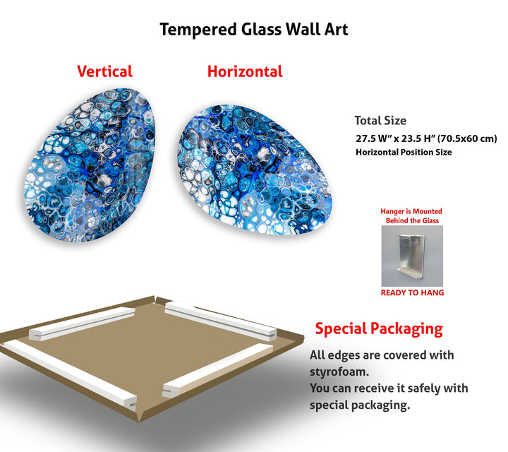 Abstract Watercolor Blue Oval Glass Wall Art, custom glass pictures, glass art prints
