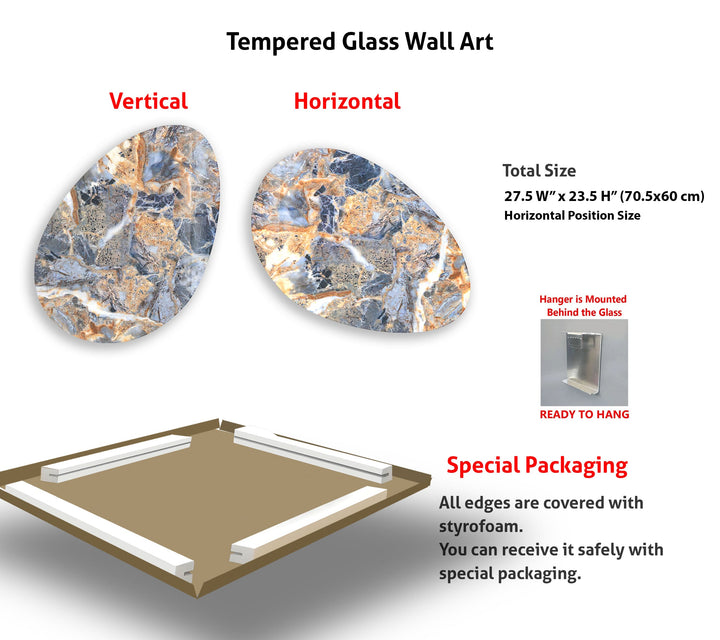 Blue Marble Pattern Oval Glass Wall Art, glass photo prints, glass picture prints
