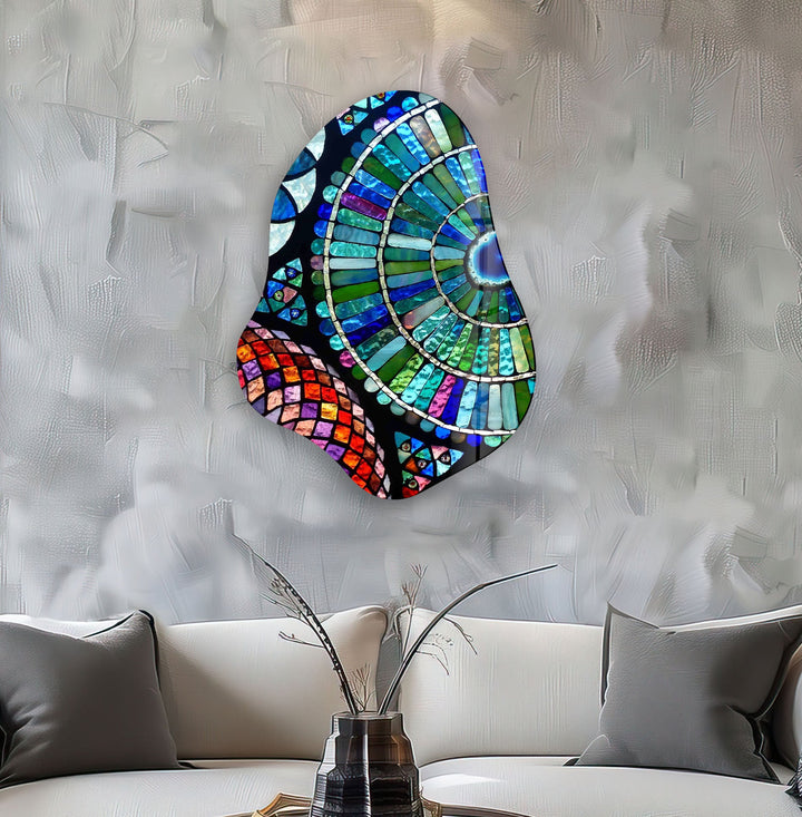 Blue Mosaic Stylish Glass Wall Art, glass photo prints, glass picture prints
