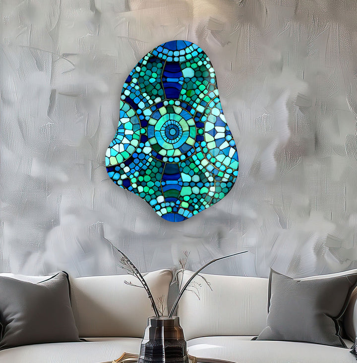 Mosaic Pattern Green Irregular Glass Wall Art, glass art painting, glass art for the Wall
