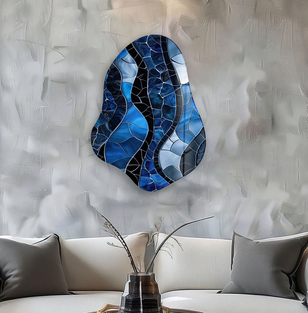 Stained Blue Decorative Glass Wall Art, glass photo prints, glass picture prints
