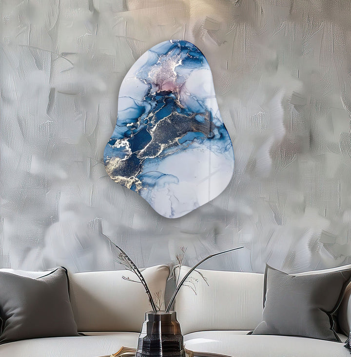 Dark Blue Alcohol Ink Modern Glass Wall Art, glass image printing, glass prints from photos
