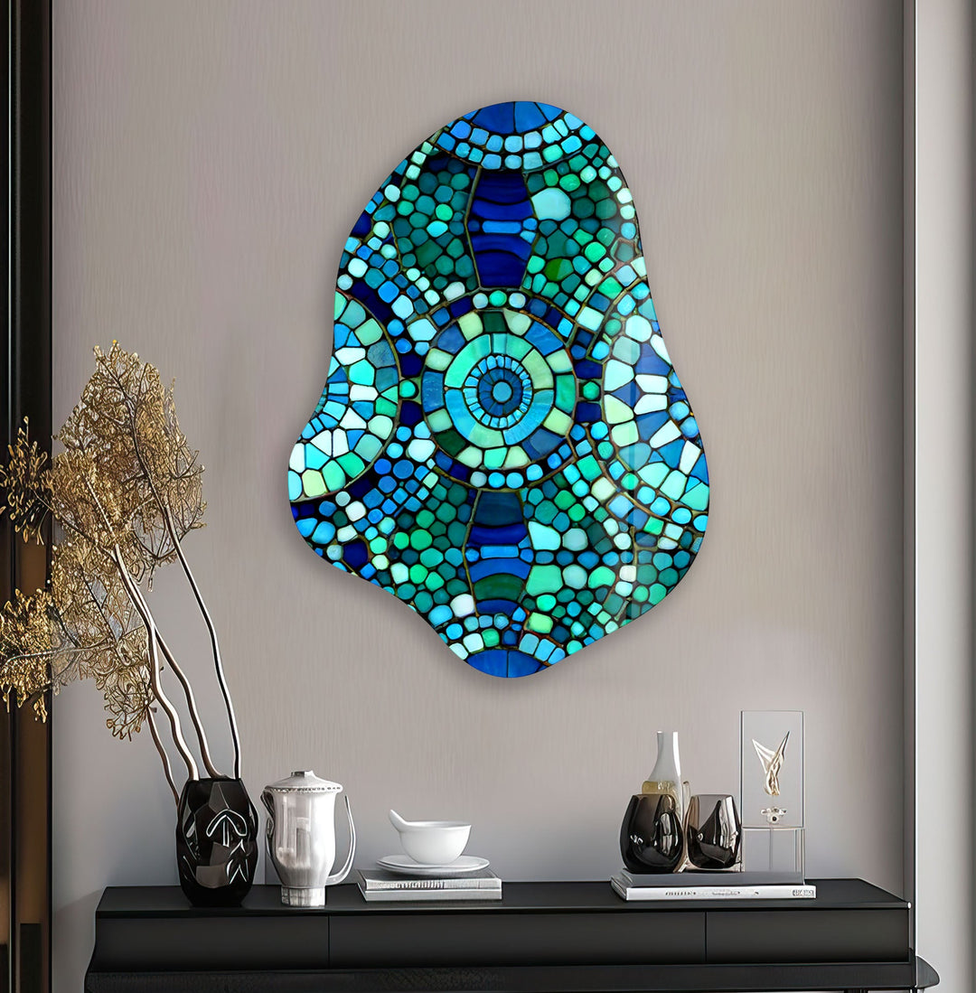 Mosaic Pattern Green Irregular Glass Wall Art, Glass Printing Wall Art, Print photos on glass
