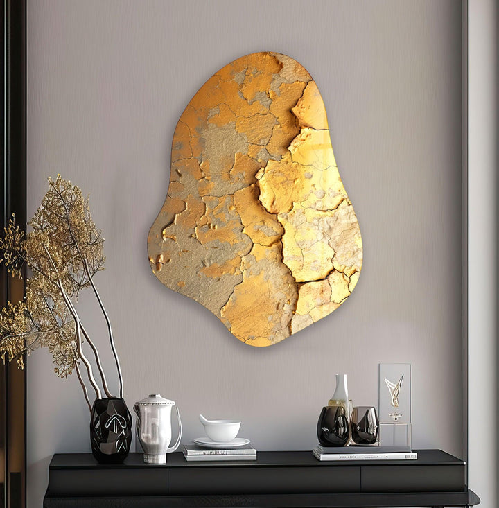 Elegant Gold Decorative Glass Wall Art, glass photo prints, glass picture prints
